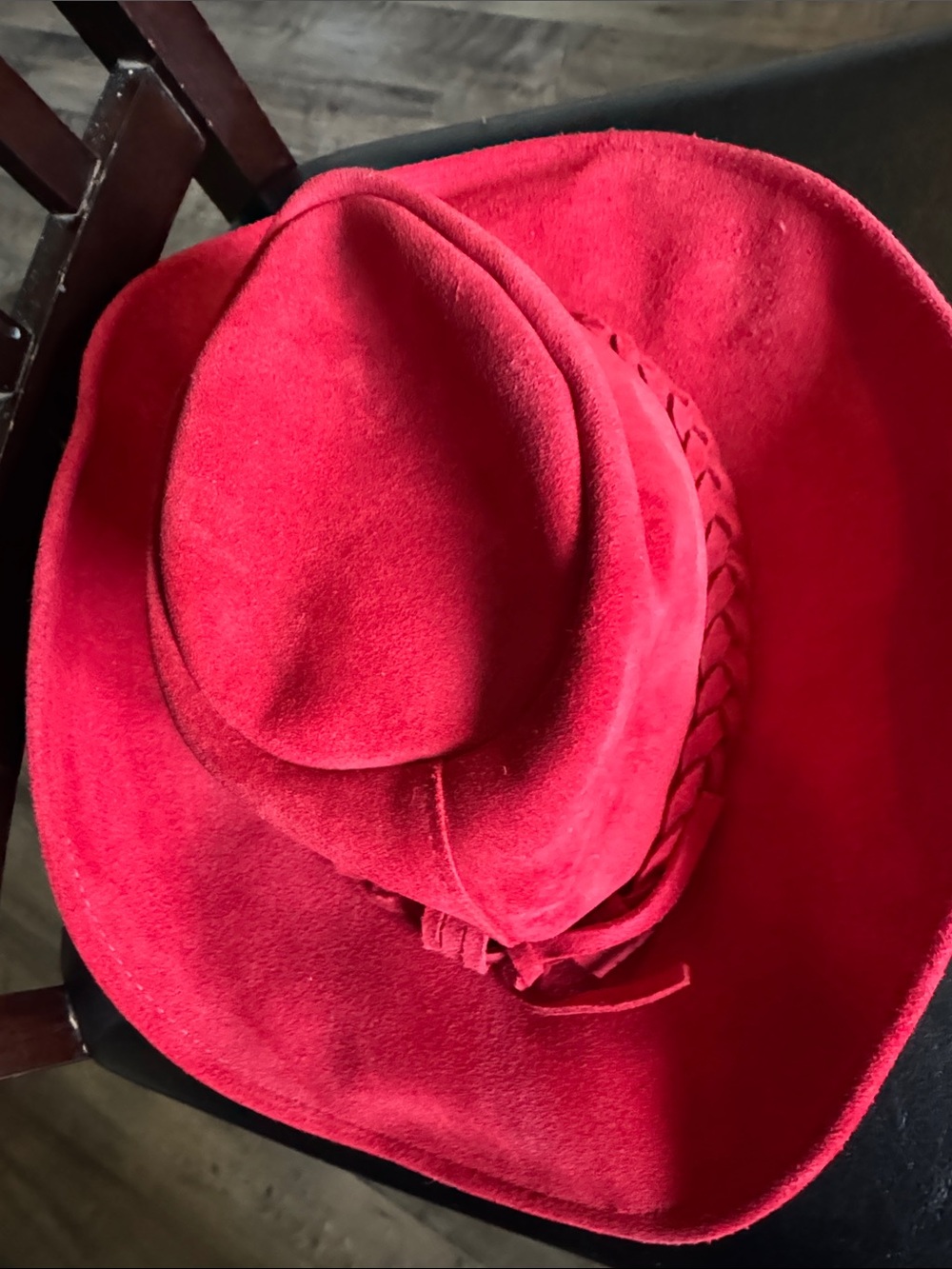 Red Suede Western Cowboy Hat Braided Trim small Henshel hat co